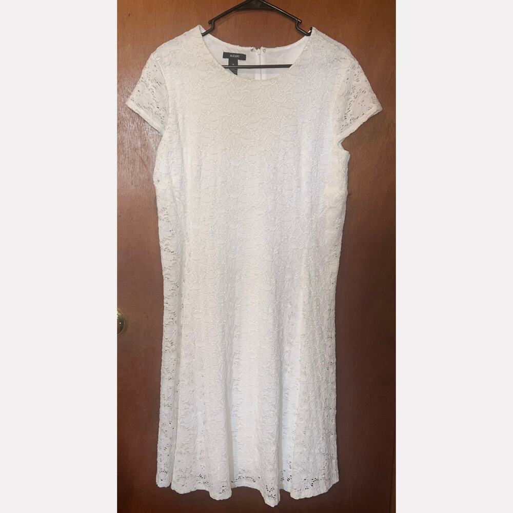 Alfani White Lace Midi Dress Women's Size 14 Sleeveless Back Zip Cottagecore